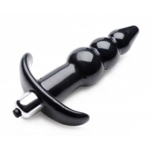 Bubbly Vibrating Anal Plug With Ribbing Black