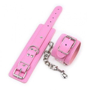 Multi-studded Shackles Pink Leather Chain Cuffs With Straps