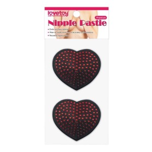 Reusable Red Diamond Heart Nipple Pasties In Black Stickini With Red Polka Dots