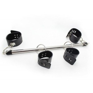 Black Reliable Leather Bondage With Cuffs For Arms And Legs Fixed Spreader Bar