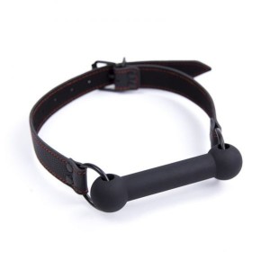 Silicone Gag With Leather Strap And Red Stitching Silicone Bit Gag Black