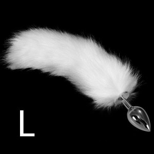 Butt Plug With White Puffy Tail Metal Anal Tail