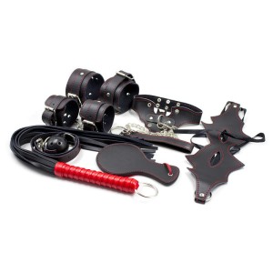 Black Bdsm Set With Red Line Luxury Red Line Bondage Kit 7 Pieces