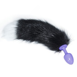 Butt Plug Purple With Black And White Tail Luxury Metal Anal Tail