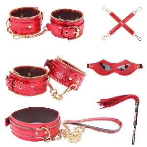 Bdsm Accessories Set Red Zipper Bondage Kit 7 Pieces