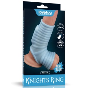 Vibrating Wave Knights Ring With Scrotum Sleeve Blue