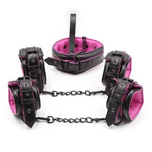 Black And Fuchsia Bondage Kit 3 Pieces