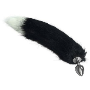 Anal Plug With Black And White Tail Metal Anal Tail