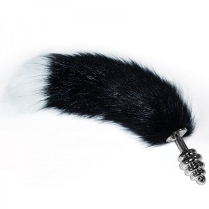 Butt Plug With Fluffy Black And White Tail Gorgeous Metal Anal Tail Silver