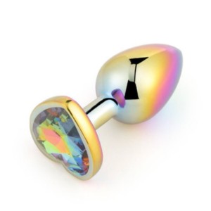 Rainbow Butt Plug With Heart Metal Anal Plug Medium