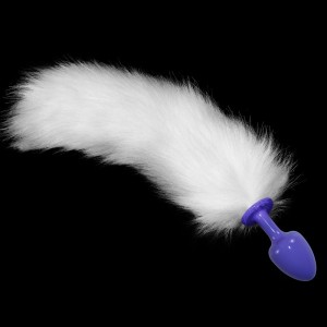 Butt Plug Purple With White Tail Luxury Metal Anal Tail