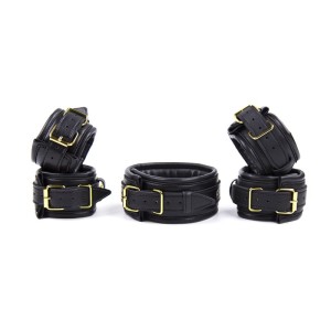 Black Bdsm Set With Gold Fittings Black Gold Bondage Kit 3 Pieces