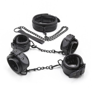 Stylish Black Bdsm Set Luxury Leather Bondage Kit 3 Pieces