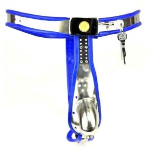 Mens Chastity Belt Model-t Stainless Steel Premium Chastity Device Blue