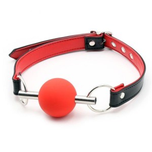Red Silicone Mouth Gag Strappy Metal Rod Silicone Ball Gags