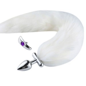 Puffy Tail Anal Plug Deformable Fox Tail Metal Anal Plug White