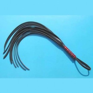Black Whip With A Stylish Burgundy Wooden Handle