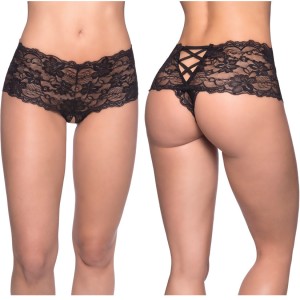 Crotchless Lace Boyshort 1x2x Black