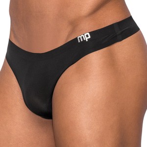 Male Power Seamless Sleek Thong W/ Sheer Pouch-black L/xl