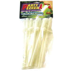 Party Pecker Sipping Straws 10 Pc Bag Glow In The Dark