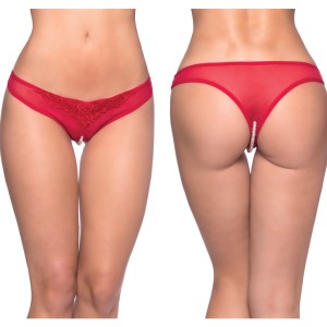 Crotchless Thong With Pearls One Size Red