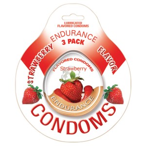 Endurance Lubricated Flavored Condoms 3 Pack Disc Strawberry