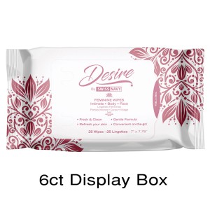Desire By Swiss Navy Unscented Feminine Wipes 25 Ct/6ct Display Box