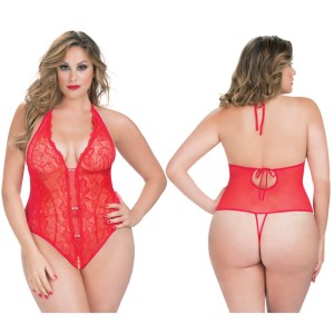 Crotchless Lace Teddy With Rhinestone Detail Queen Size Red