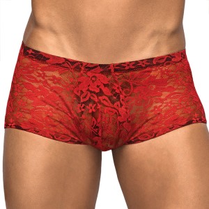 Male Power Stretch Lace Mini Short-red Large