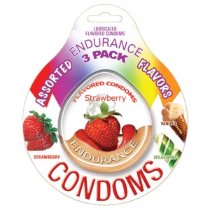 Endurance Lubricated Flavored Condoms 3 Pack Disc Assorted Flavors