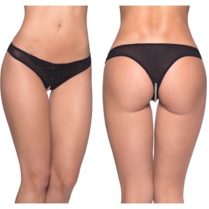 Crotchless Thong With Pearls 1x/2x Black