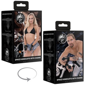 Ouch Skulls & Bones Spiked Handcuffs With Chains-black