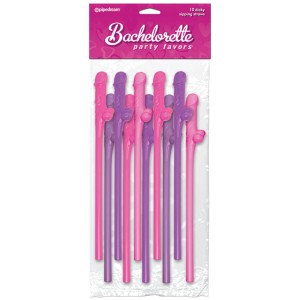 Bachelorette Party Favors 10 Dicky Sipping Straws Pink & Purple