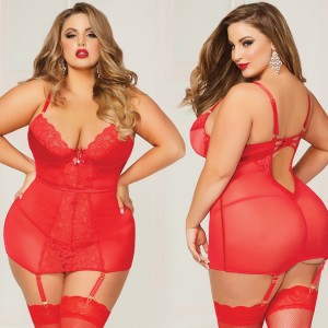 Crimson Crush Chemise Stretch Lace Satin-red 1x/2x