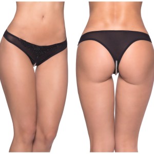 Crotchless Thong With Pearls One Size Black