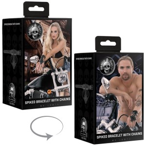 Ouch Skulls & Bones Spiked Bracelet With Chains-black