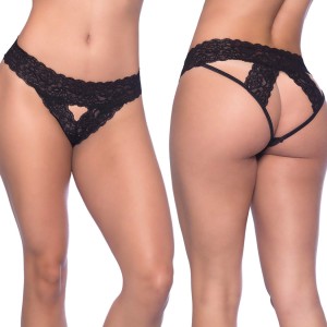 Lace Strip Open Back Bikini-black O/s