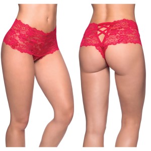 Crotchless Lace Boyshort 3x/4x Red
