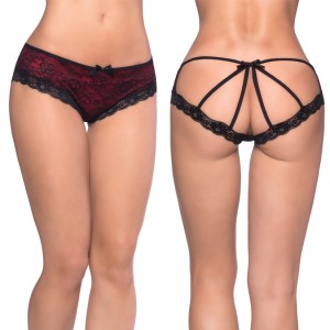 Cage Back Lace Panty 3x4x Black/red