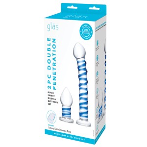 Glas Double Penetration Swirly Dildo & Buttplug Set-clear