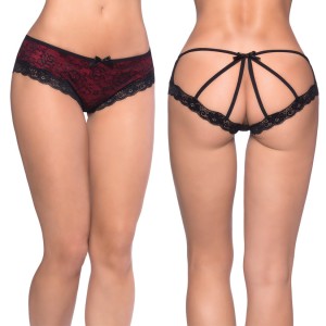 Cage Back Lace Panty 1x2x Black/red
