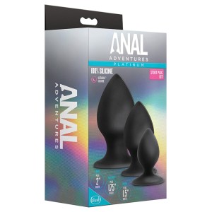 Anal Adventures Platinum Silicone Anal Stout Plug Kit Black