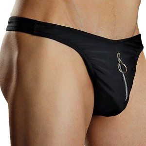 Male Power Nylon Spandex Zipper Thong-black S/m