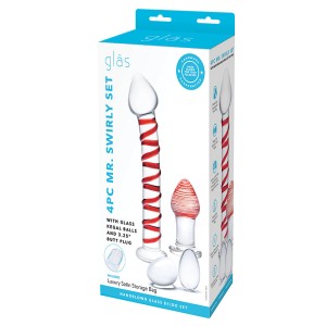 Glass 4pc Mr Swirly Set With Glass Kegal Balls & Butt Plug 3.25