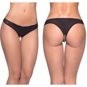 Crotchless Thong With Pearls 3x/4x Black