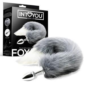 Anal Plug With Grey And White Foxy Tail