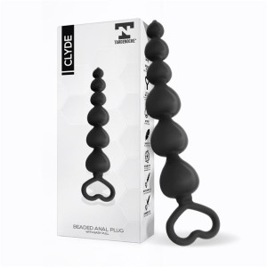 Clyde Beaded Butt Plug With Easy Pull Ring Silicone Black