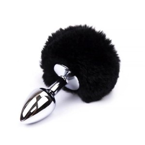 Butt Plug With Pompon Black Size S