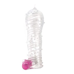 Textured Penis Sleeve With Vibration Bullet Clear