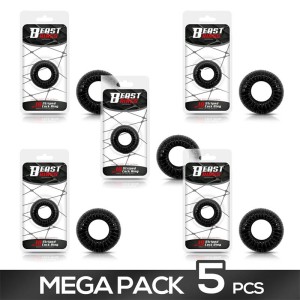 Pack Of 5 Cock Ring Super Flexible And Resistant Striped 1.9 Cm Black